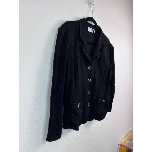 St. John Collection‎ women's 14 black 2pc blazer skirt business casual knit set - Picture 6 of 13